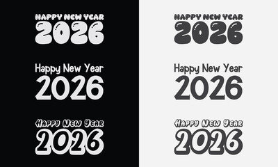 Happy New Year 2026 vector logo set. Trendy typography designs for greeting cards, banners, and promotions.