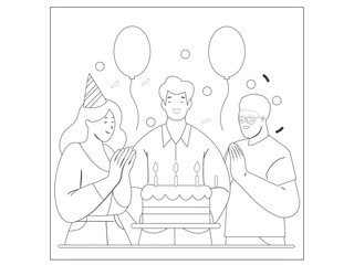 Happy Birthday Celebration Vector Illustration Featuring Friends With Cake Balloons Hats And Confetti Representing Joy And Festive Togetherness