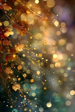 Shimmering Bokeh Glow with Ethereal Light and Magical Ambiance: Enchanting Abstract Background with Autumn Hues and Mystical Warmth