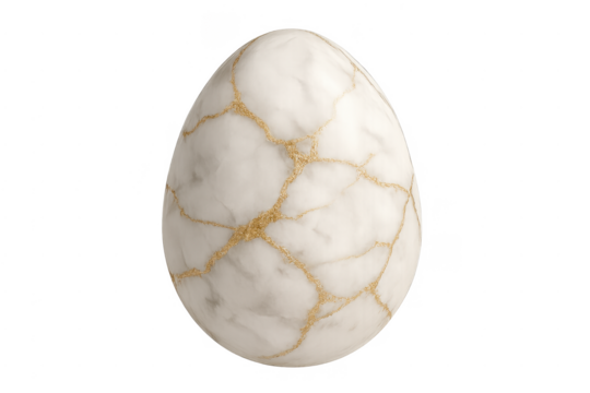 White marble easter egg with kintsugi golden cracks