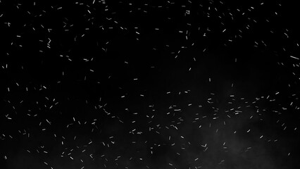 Perfect fire particles embers texture. Abstract flying sparkle in smoke. Isolated overlays black background. Stock illustration.