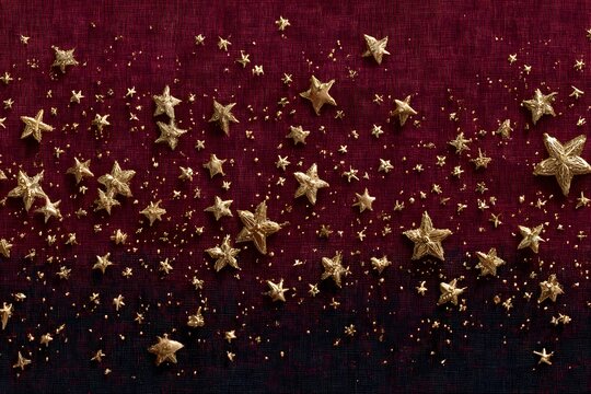 Gilded Gold Stars on Starry Night Velvet: Captivating Deep Burgundy Celebration Decor with Shimmering Accents and Sophisticated Textile Artistry
