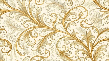 Elegant vintage damask wallpaper with gold floral swirls and intricate patterns