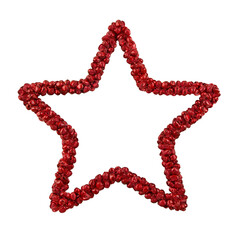 Red Christmas decoration with mini jingle bells star ornament isolated on transparent background PNG cut out