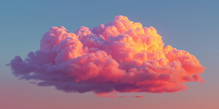 Soft, fluffy cloud in a vibrant pink hue, floating peacefully against a pastel-colored sky at dusk. - Powered by Adobe
