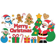Merry Christmas Holiday: Santa, Snowman, Reindeer, Tree, and Sleigh Celebration