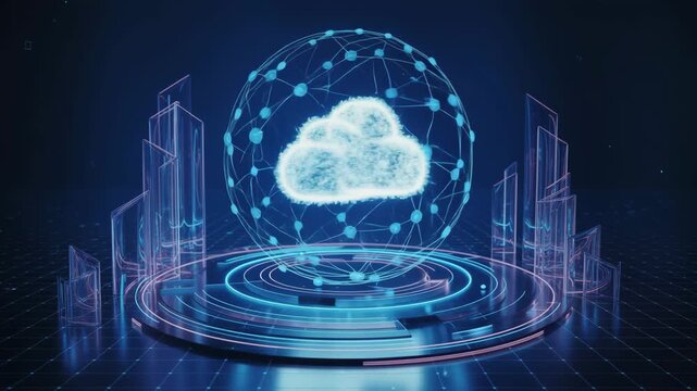 Cloud computing technology concept with digital cloud over circuit board background - Powered by Adobe