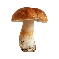 Close up of a single porcini mushroom, isolated on black background.