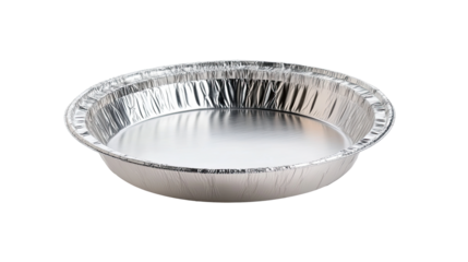 Round foil baking tray single use isolated on white transparent background