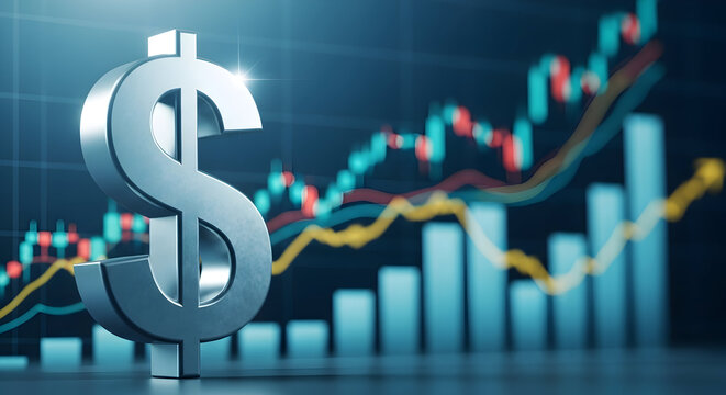 Dollar sign with stock market graph and chart for business and financial concept
