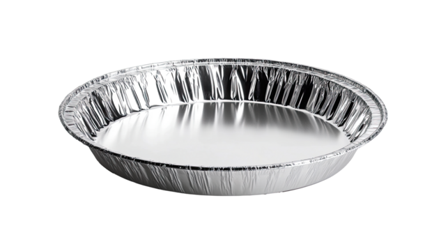 Round foil baking tray single use isolated on white transparent background