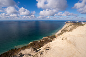 Sea and mountain view and town at background