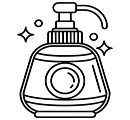 Outline Icon of Lotion Dispenser with Sparkles Clean and Fresh Product Symbol