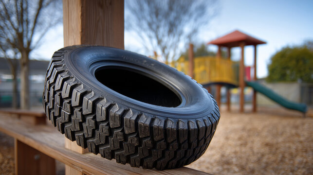 Tire swing suspended in playground