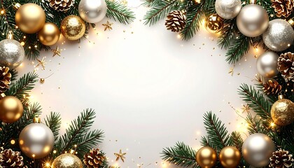 Marco  decorativo con tem&aacute;tica navide&ntilde;a. Est&aacute; compuesta por ramas de pino o abeto de color verde oscuro, muy frondosas, que rodean un espacio central en blanco. 