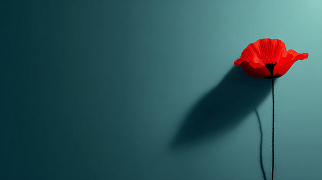 Remembrance day banner with red poppy flower. Memorial for victims of Warld war