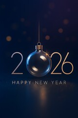 Happy new year 2026 with festive ornament and bokeh lights