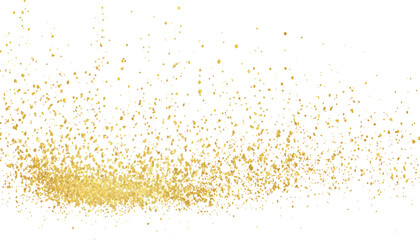 Golden dust on transparent white background. Golden glitter texture on white abstract background. 