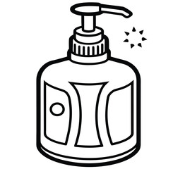 A simple line art icon of a hand sanitizer pump bottle. Vector illustration of an alcohol-based gel dispenser for hygiene and disinfection, isolated on a white background