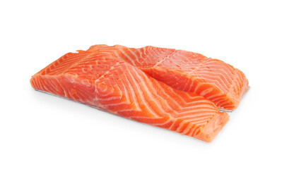 Pieces of salmon fillet isolated on white
