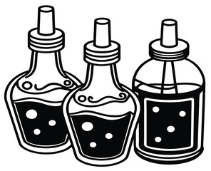 Charming Line Art Three Glass Bottles with Stoppers for Apothecary or Home Decor