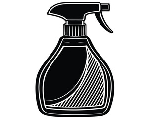 Black and White Spray Bottle Illustration for Household Cleaning and Sanitizing