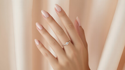 Elegant woman s hand wearing a delicate rose gold initial letter m ring