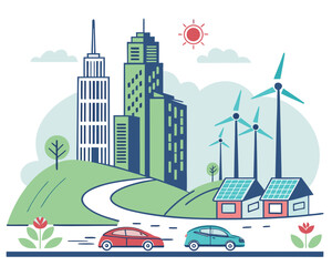 Obraz premium Green city with renewable energy and electric car