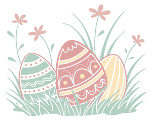 Three easter eggs with flowers for holiday season