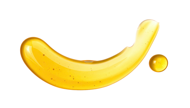 Artistic rendering of a curved, glistening golden streak with a small droplet next to it