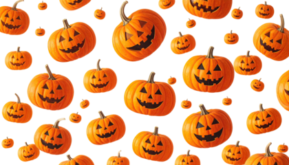 A black background covered with many smiling jack-o'-lanterns