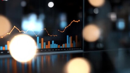 Digital data analysis chart with glowing financial graph showing growth and economic trends - Powered by Adobe