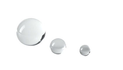 Three shiny, white, spherical objects of varying sizes arranged on a stark black background