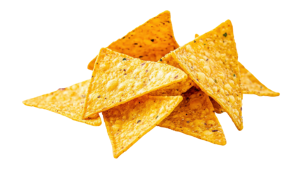 A pile of tortilla chips with a white background