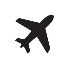 Obraz premium Black airplane icon isolated on white background, representing air travel