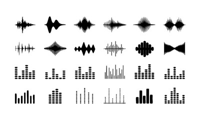 Audio Signal Icons Grid Simple Black Vector Set Set illustration, easily editable.