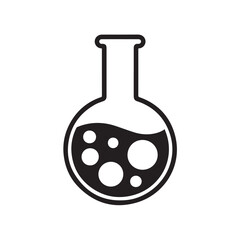 Round bottom flask with bubbles isolated on white background, science concept