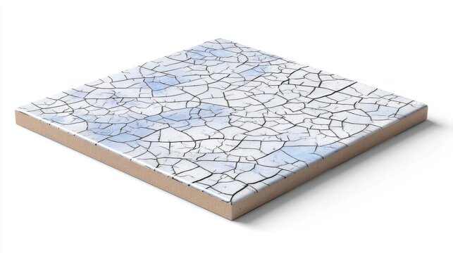 Single ceramic tile with crackle glaze texture and glossy finish, isolated on white background, realistic lighting