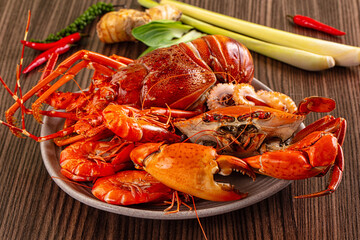 Seafood plate - lobster, crab, prawm octopus