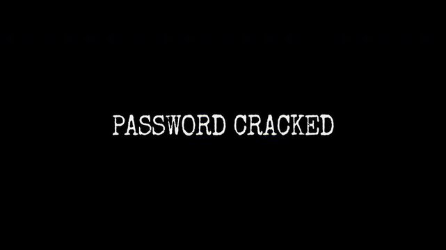 Password Cracked text animation with dynamic glitch distortion effect on black background. Suitable for digital live streaming event, cyber security program and web banner.