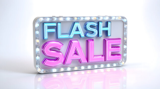 Illuminated ''Flash sale'' sign with bright lights and bold letters