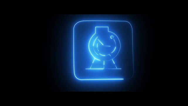 blue neon glowing round and square watch for table and wall. Desktop classic timepieces collection.