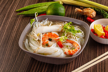 Vietnamese soup Pho with seafood