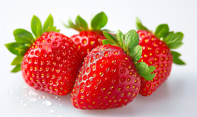 Vibrant, Fresh Strawberries with Glistening Dewdrops: Juicy, Ripe Fruit Perfect for Sweet Recipes, Smoothies, or Dessert Toppings