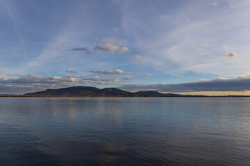 View of Nove Mlyny Reservoir in Autumn or Winter with the Palava Hills Panorama