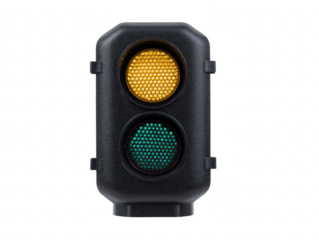 Yellow traffic light green traffic light black signal housing isolated urban safety transportation warning illuminated vertical orientation modern design city street caution stoplight road