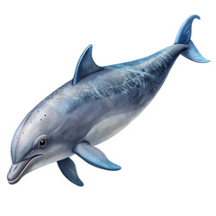 Obraz premium Illustration of a sleek blue dolphin leaping out of the water, isolated on transparent background