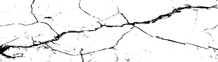 Cracked surface pattern displaying intricate details of a dry and damaged terrain. Fractured surface, a network of deep cracks radiating across a white background. 