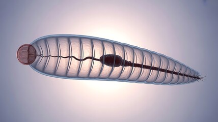 Intriguing parasitic worm illustration for educational materials and scientific research, showcasing intricate biological details and anatomical structure