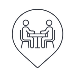 Thin-line interview icon inside a circular pin, representing communication and professional collaboration. Perfect for HR and business dashboards.